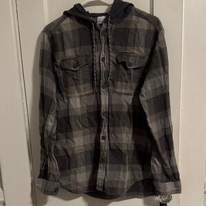 Columbia Charcoal Plaid Hooded button down